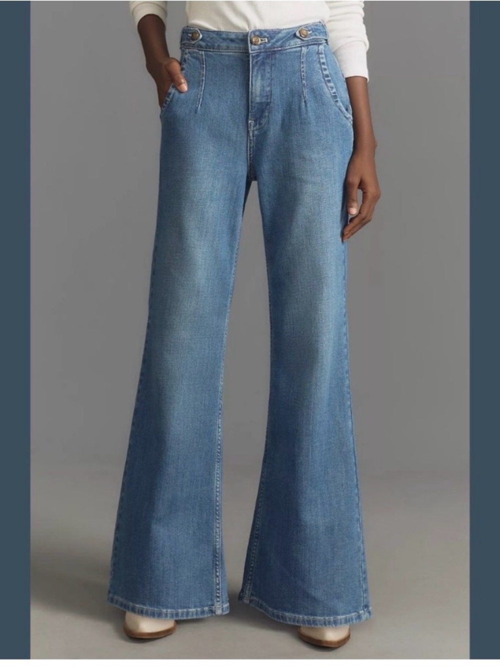 Pilcro Anthropologie Tower Flare Mid-Rise Jeans Womens 28 Wide Leg Sailor Jeans